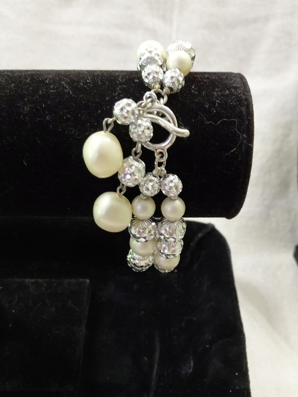 Pearl & Crystal Cluster Bracelet - Ivory Pearls with Silver Accents
